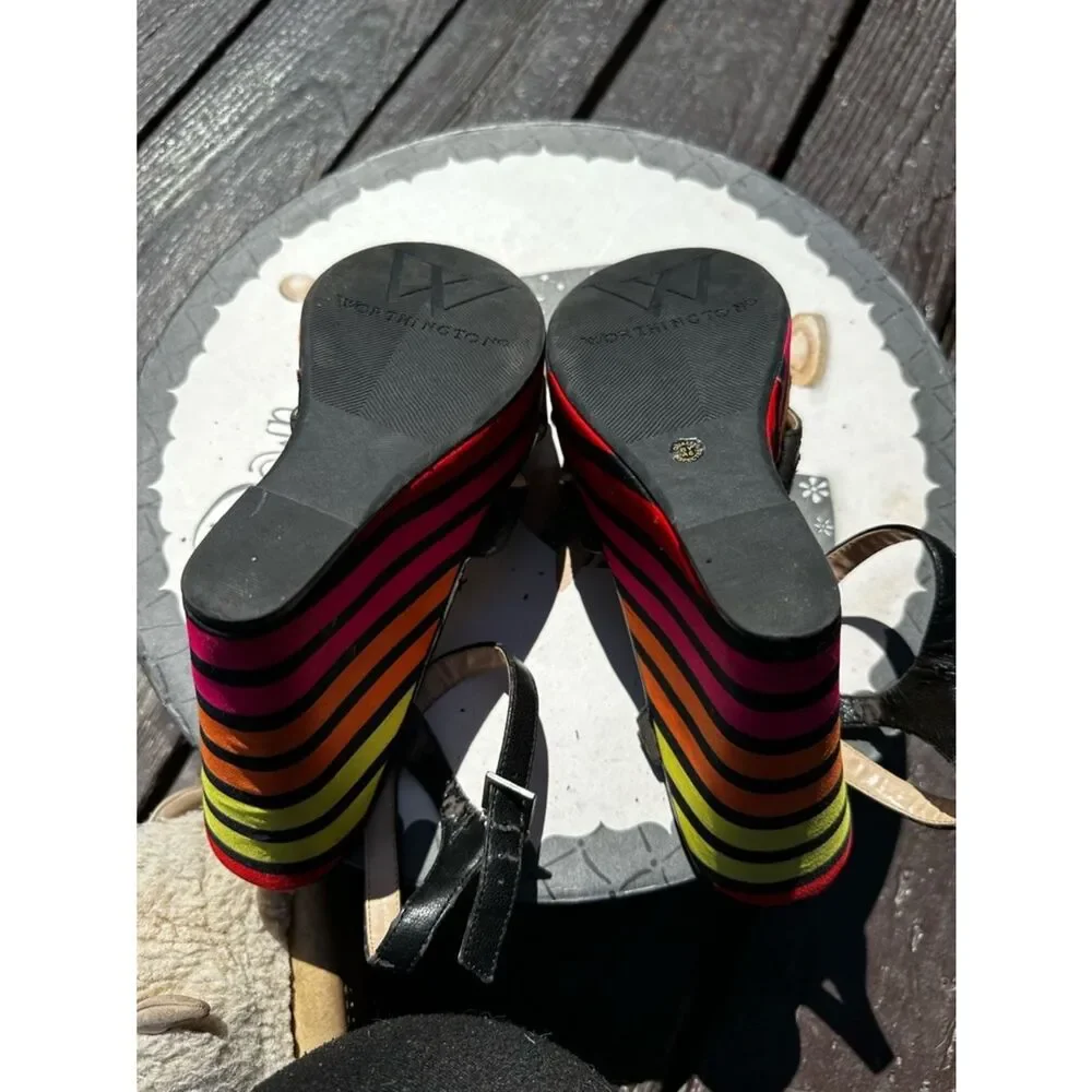 Color-Stripe Worthington Wedge Sandals in Black and Multicolor - Women